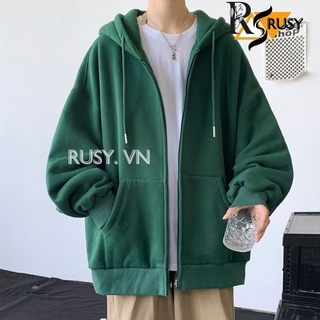 Áo Khoác Hoodie Nỉ Khoá Zip Tay Phồng Trơn Unisex RUSY, Nón 2 Lớp Dày Dặn Tay Bồng Chất Nỉ Bông AK04