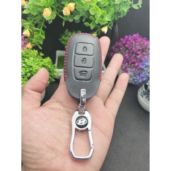 Bao da bò chìa khoá xe ô tô HUYNDAI kona, accent, elantra 3 nút thông minh
