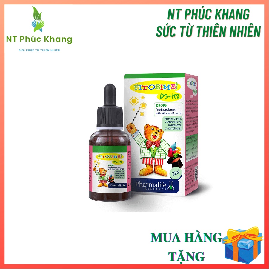 Fitobimbi D3 K2 Vitamin D3 K2 cho bé, hấp thu canxi tối đa, giúp