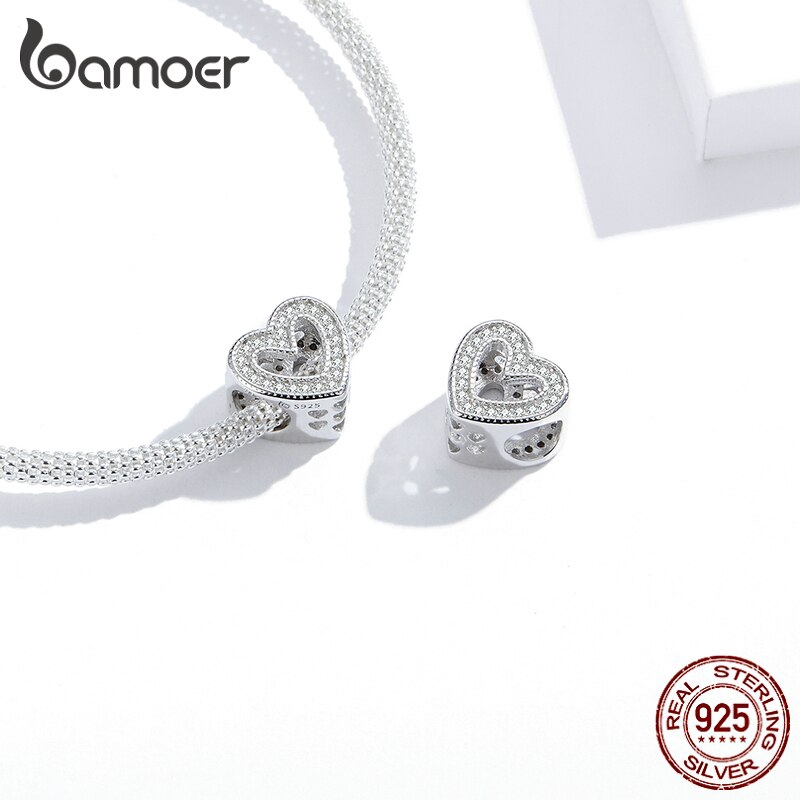 Phụ Kiện Bamoer Hình Trái Tim Bằng Bạc Dùng Làm Trang Sức Xinh Xắn