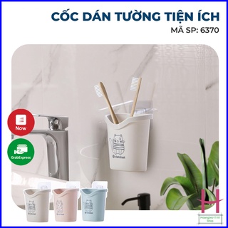 Cốc dán tường tiện ích Việt Nhật 6370, cốc để bàn chải kem đánh răng có lỗ thoát nước tiện lợi kèm miếng dán { H }
