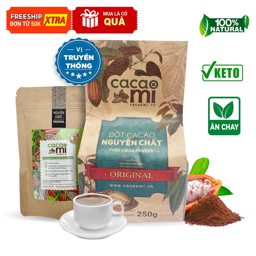 Ảnh Bột cacao nguyên chất không đường CACAOMI Original chuẩn ăn kiêng Keto Eat Clean, ăn chay [80g/250g] 1