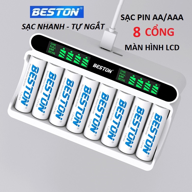 Bộ Sạc pin AA AAA Beston C9024L 8 khe Sạc nhanh Tự ngắt, pin cho micro ...