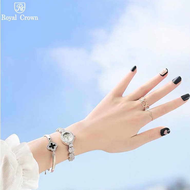 Đồng Hồ Nữ Chính Hãng Royal Crown 1516 Dây Kim Loại Đính Đá Chống Nước Chống Xước