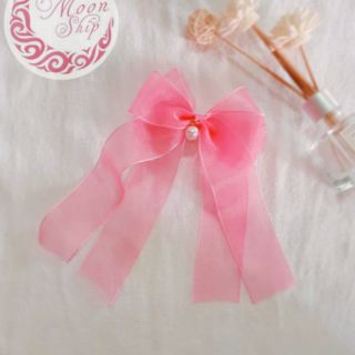 Kẹp tóc voan nơ đính ngọc trai giả handmade