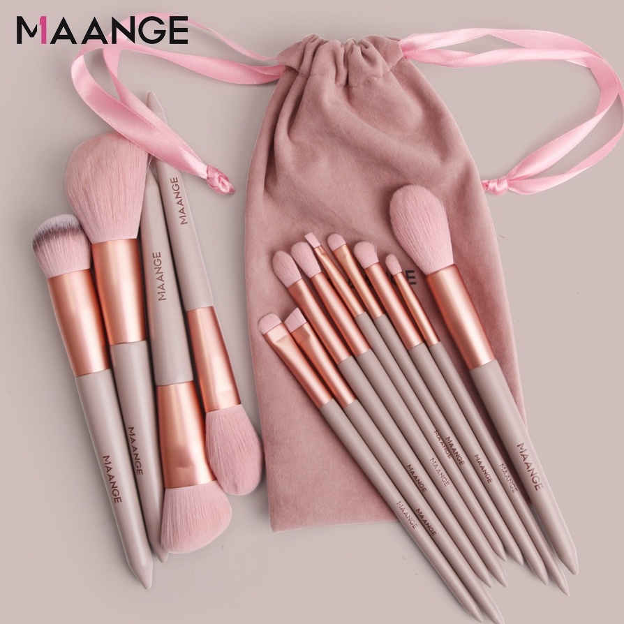 Bộ 13 Cọ Trang Điểm MAANGE Phấn Má Hồng Dạng Bột Mềm Phấn Mắt Highlight Có Túi Đựng 5877