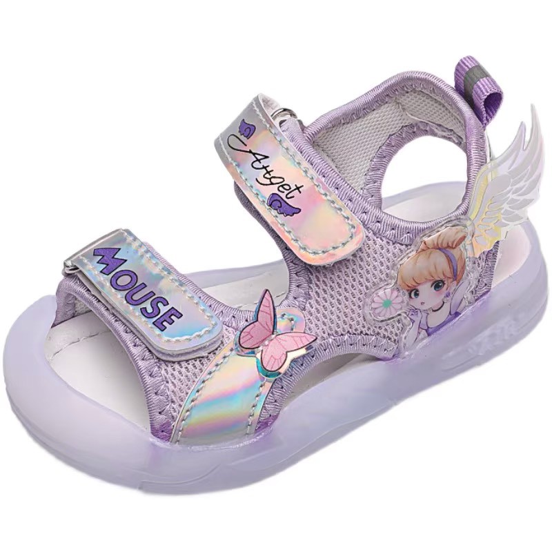 Sandal tập đi cho bé - dép quai hậu cho bé không đèn led quai vải thấm mồ hôi có hình cô gái cánh thiên thần sandal918