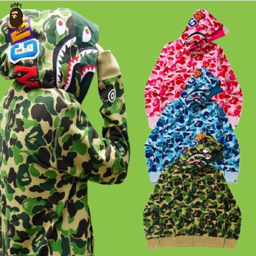 Best Quality Ao Khoac Bape Hoodie Jacket Bape Shark Camo 2 m fullzip SS2021 Ch t li u Cotton 3 mau Camo BapeVN