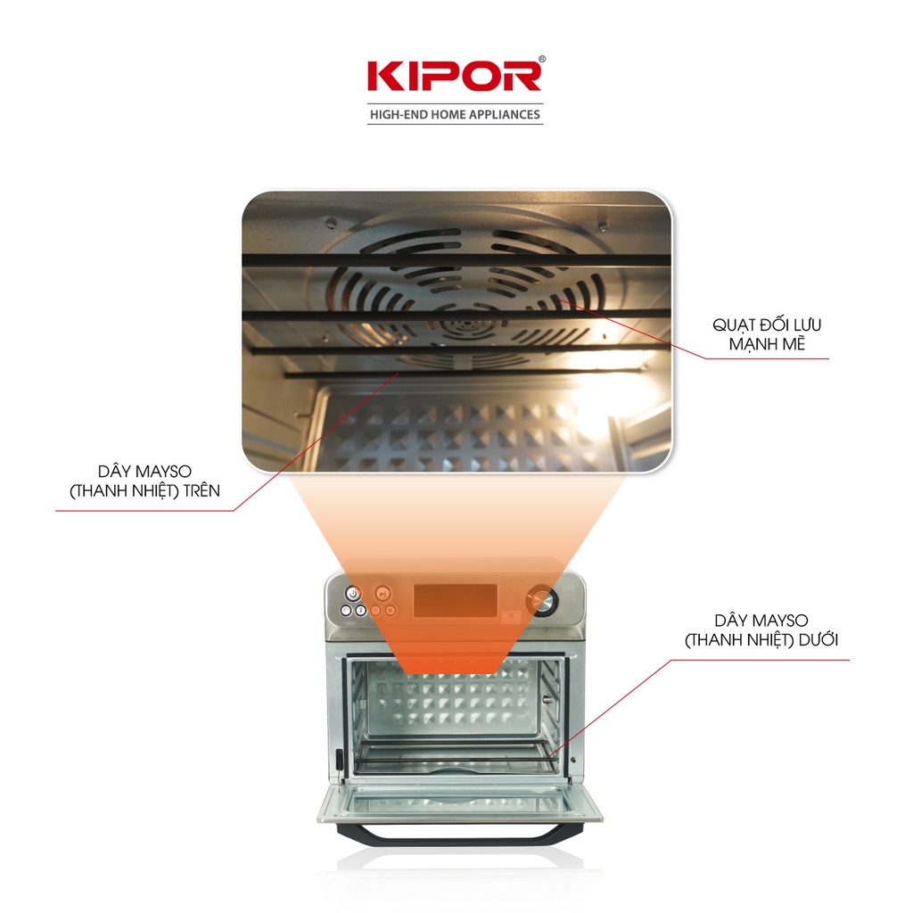 Mô tả Nồi chiên không dầu KIPOR KP-AF655-24L-Nướng 2 mặt trên dưới RAPID AIR đối lưu-Thân inox304-Bảo hành tại nhà 12 tháng - 4