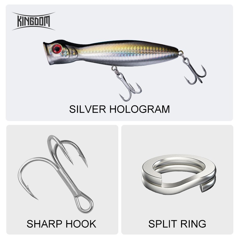 Ảnh Kingdom Mồi Câu Cá Nổi Popper 80mm / 9.5g 100mm / 16g 130mm / 36g Bass Mồi Chuột Lớn Có Lỗ Trên Đầu Mồi Câu Cá Topwater Model 5285 2