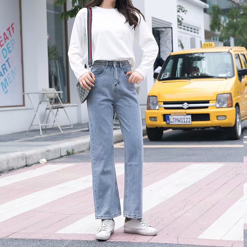 Ảnh Quần Jeans Nữ Lưng Cao Ống Rộng Thời Trang Hàn Quốc 2020 3