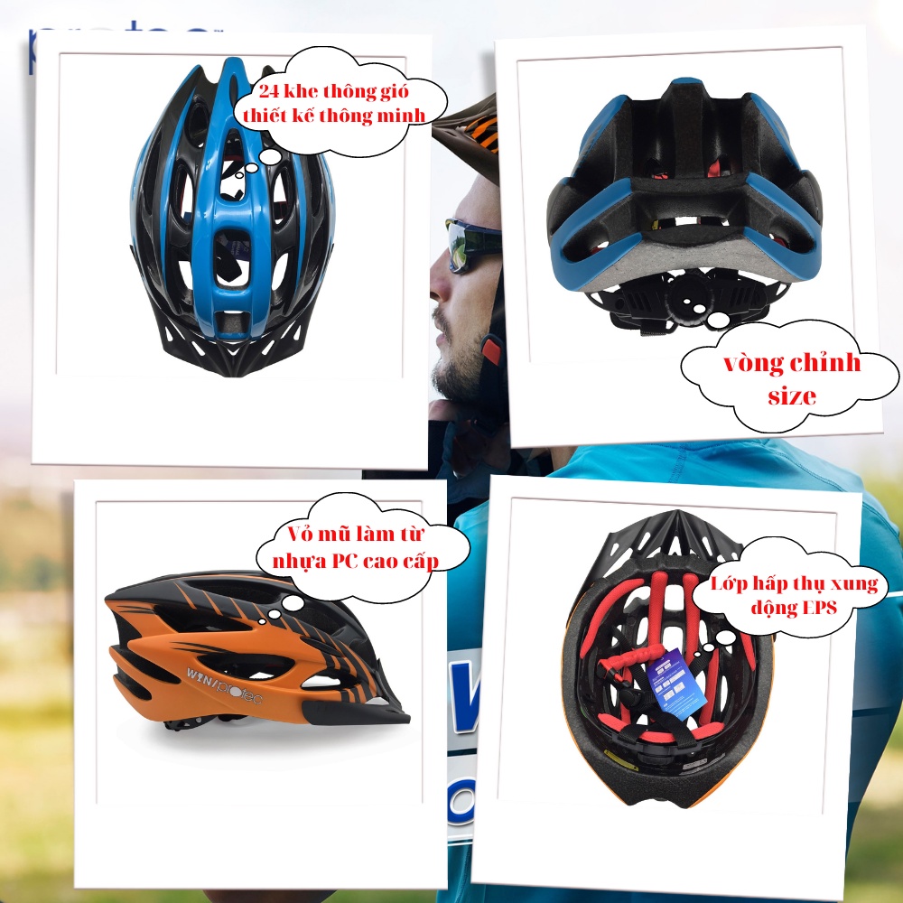 Mô tả Mũ bảo hiểm xe đạp thể thao Protec Win 037, tiêu chuẩn Châu Âu, an toàn, mạnh mẽ - 3