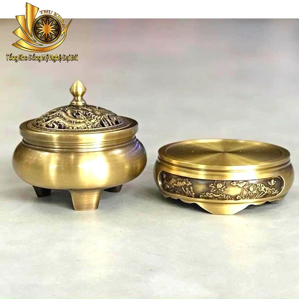 Lư Xông Trầm Bằng Đồng Đúc Nguyên Khối Sang Trọng, Đỉnh Đốt Nhang Vòng Tặng Kèm Lót Chống Cháy