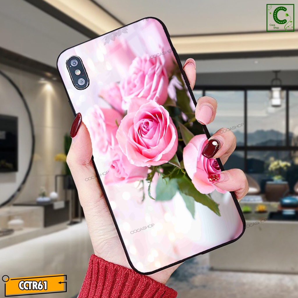 Ốp iPhone Mặt Kính Nano Dẻo - Ốp Hoa Hồng Lãng Mạn