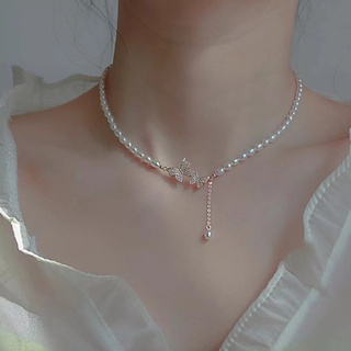 Dây Chuyền Mặt Bướm Đính Ngọc Trai Phong Cách Cổ Điển Kiểu Mới