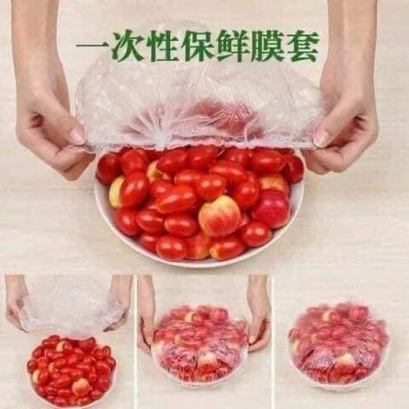 Combo 100 Túi màng bọc thực phẩm chất liệu PE co dãn có chun siêu dai, Túi gấu bọc đồ ăn