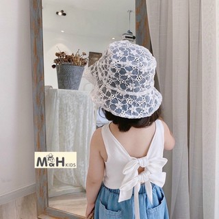 Bộ bé gái quần ống rộng, bộ bò bé gái áo đũi phối nơ lưng, bộ xinh bé gái
