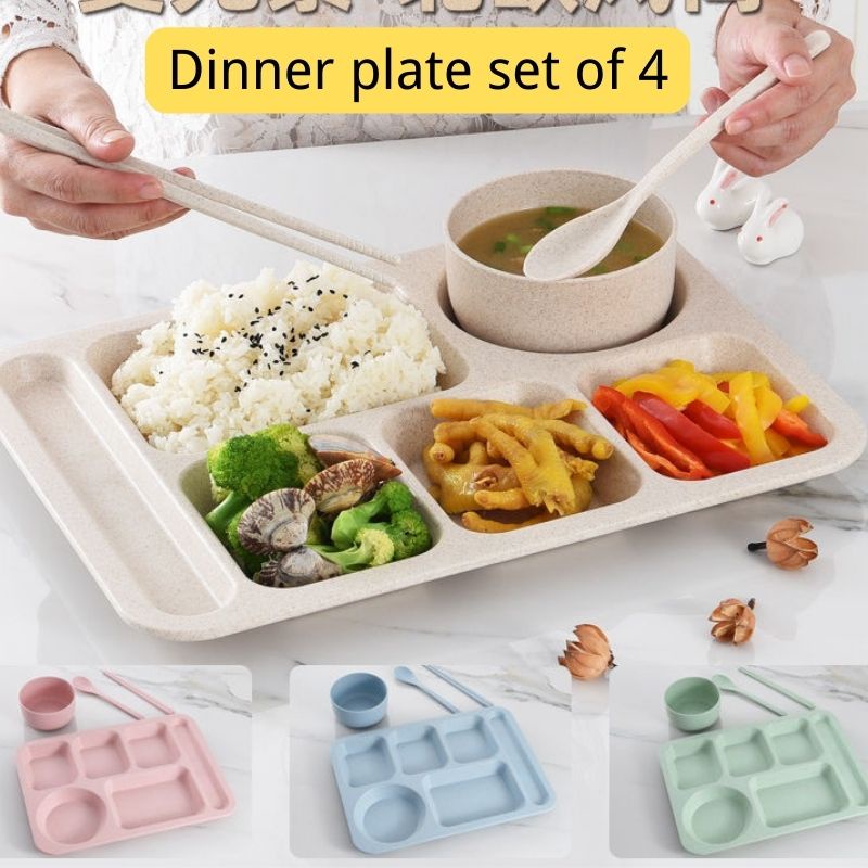Bộ 4 Đĩa Ăn Tối Cách Nhiệt Chống Trầy Cho Người Lớn Trẻ Em