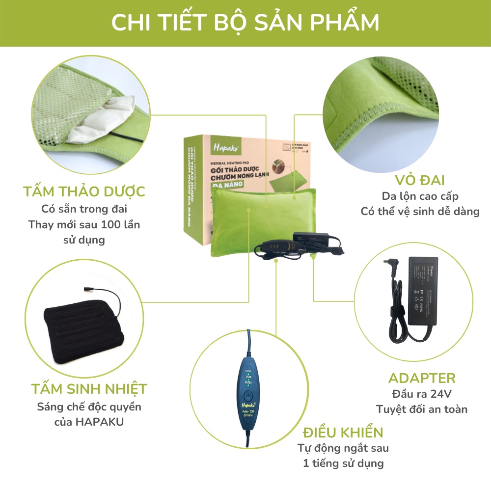 Mô tả Gối Chườm Nóng Thảo Dược Hapaku Làm Nóng Bằng Điện - Giảm Đau Cổ Vai Gáy, Chườm Bụng Sau Sinh Size 38 x 23 x 4.5cm - 2