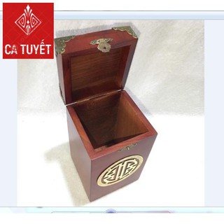 HỘP ĐỰNG CHÈ VUÔNG GỖ HƯƠNG VÂN CHỮ PHÚC - LOẠI CAO 18CM (ẢNH THẬT)