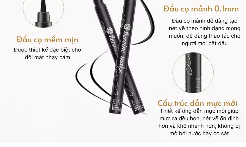 Mô tả Bút Kẻ Mắt nước Kissme chống trôi Heroine Make Smooth Liquid Eyeliner Super Keep nét sắc mảnh 0.1mm - 6