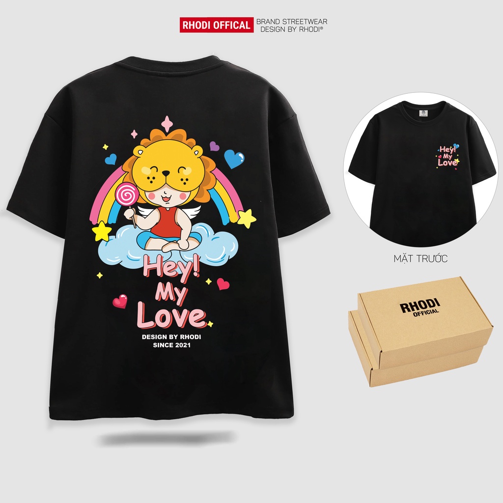 Áo thun local brand RHODI phông cổ tròn tay lỡ unisex nam nữ hey my love 1