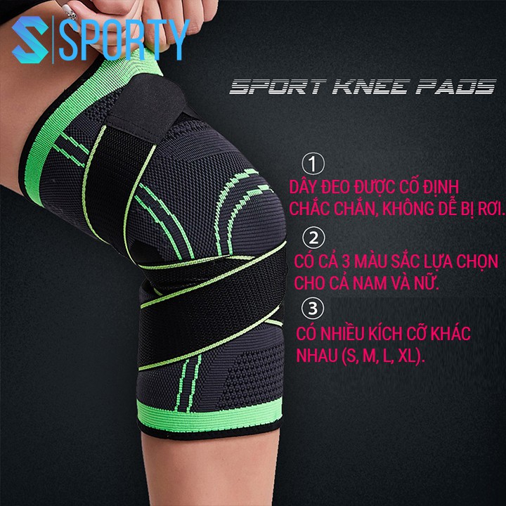Băng quấn đai thể bảo vệ đầu khớp gối SPORTY 1123X vải dệt tích hợp đai đeo lò xo tránh chấn thương