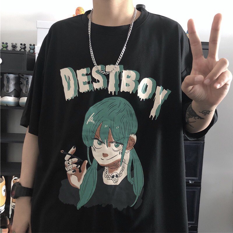 Áo thun unisex nam nữ tay lỡ form rộng oversize màu trắng đen - destboy