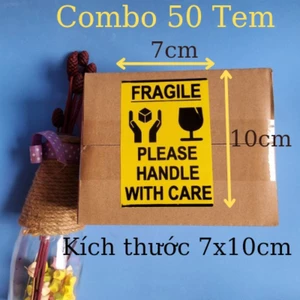 Set 50 tem decal dán cảnh báo Hàng Dễ Vỡ có sẵn keo kích thước 7x10cm