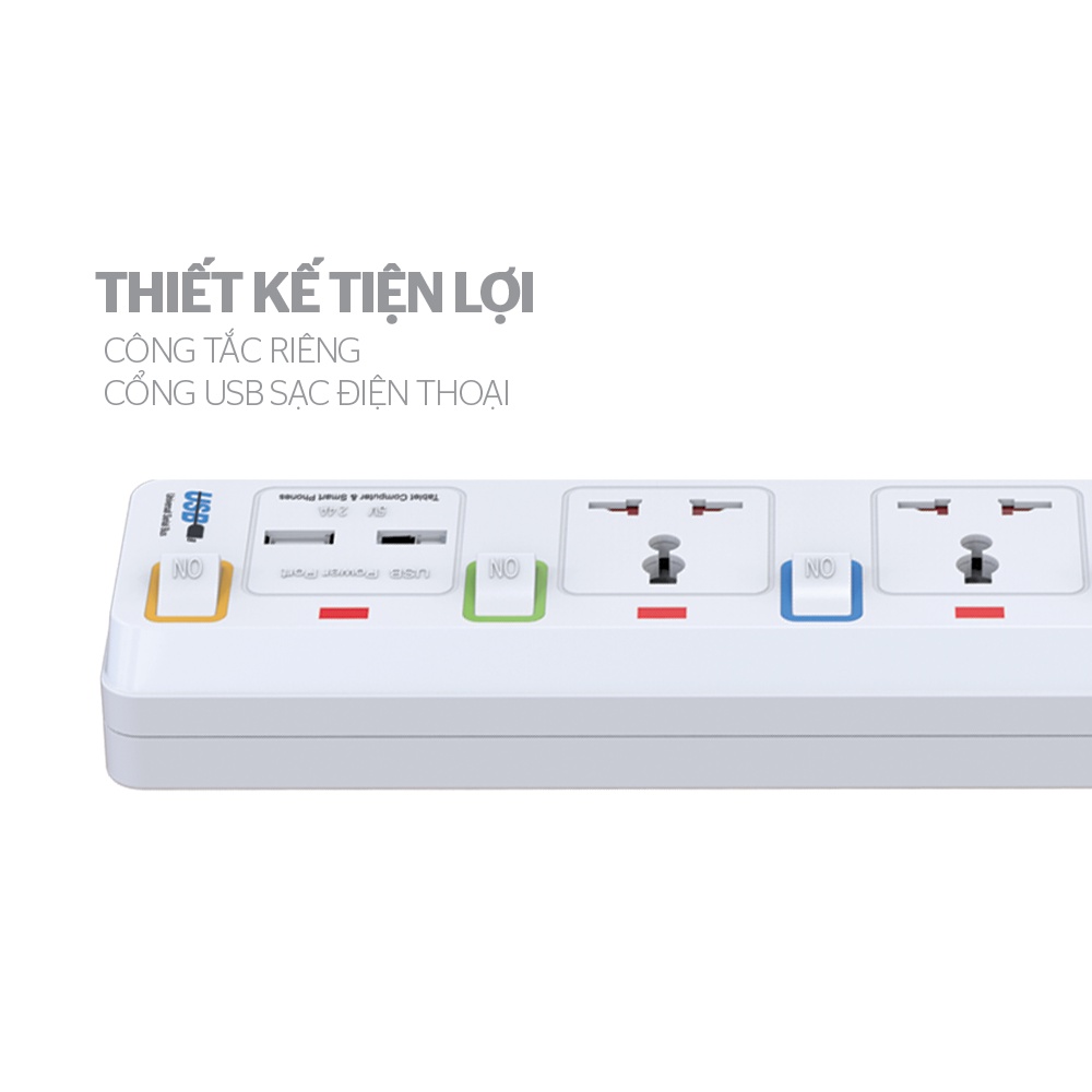 Ổ cắm điện Sunhouse SHE-OC2-3RU - 2 chấu, 3 chấu cắm, 2 sạc USB, cho phích 2 chấu và 3 chấu | BigBuy360 - bigbuy360.vn