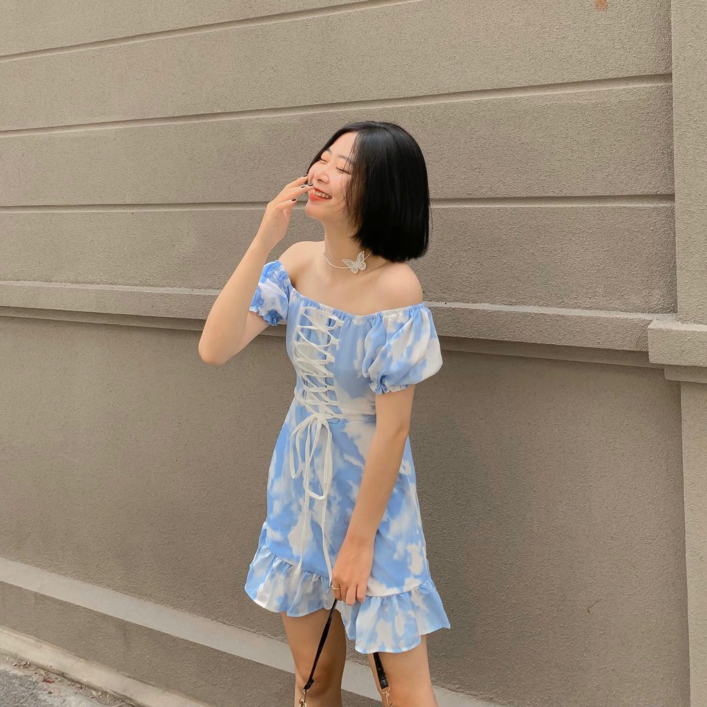 ĐẦM LOAN XANH ĐAN NƠ NGỰC - JANI DRESS