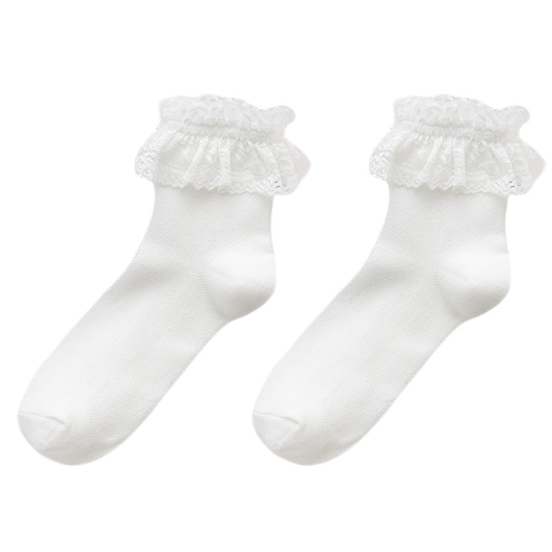 Woke Nữ Cô Gái Ngọt Ruffle Frilly Ren Ngắn Phi Hành Đoàn Tất Gothic Lưới Hàng Dệt Kim