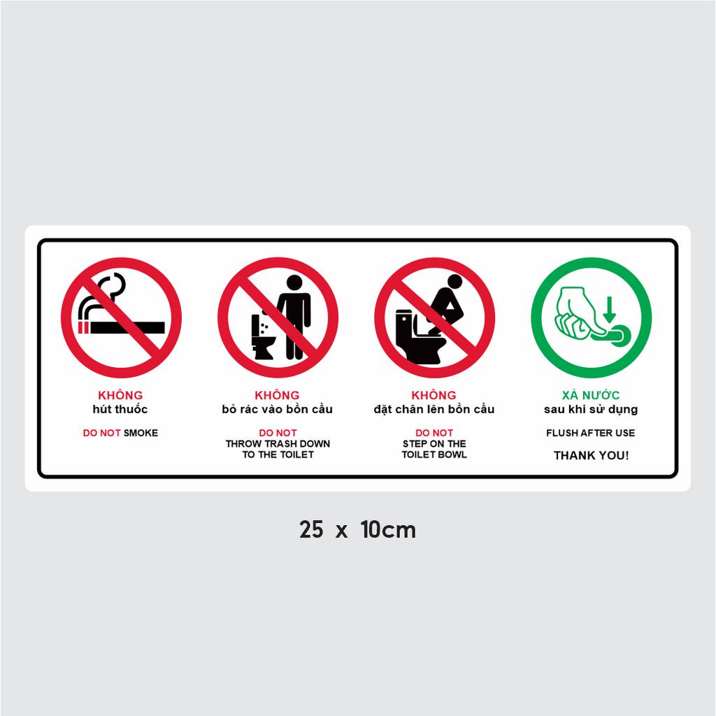 Biển báo nhắc nhở trong nhà vệ sinh. Tem decal cảnh báo trang trí dán tường, dán kính, chống nước