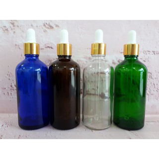 Chai Tinh Dầu 100ml Nắp Bóp Giọt Thủy Tinh Khoen Vàng hoặc Bạc Thân Nhiều Màu