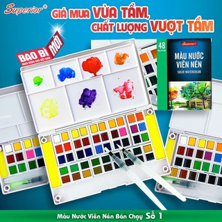[Kèm cọ] Bộ màu nước SUPERIOR 12/18/24/36/48 màu dạng thỏi nén 🐻🌸