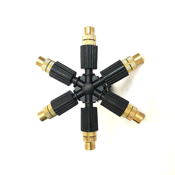 Béc tưới phun sương 6 hướng đầu đồng kèm tê nối nhanh 8mm, đầu phun sương tưới cây