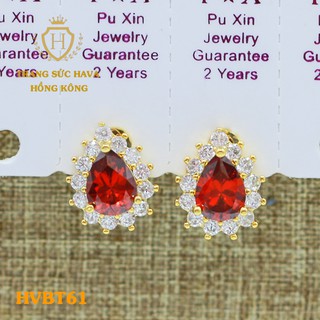 Bông Tai, Khuyên Tai Nữ Dáng Bám Sát Tai Đính Đá Đỏ Xi Mạ Vàng Non Cao Cấp Trang Sức