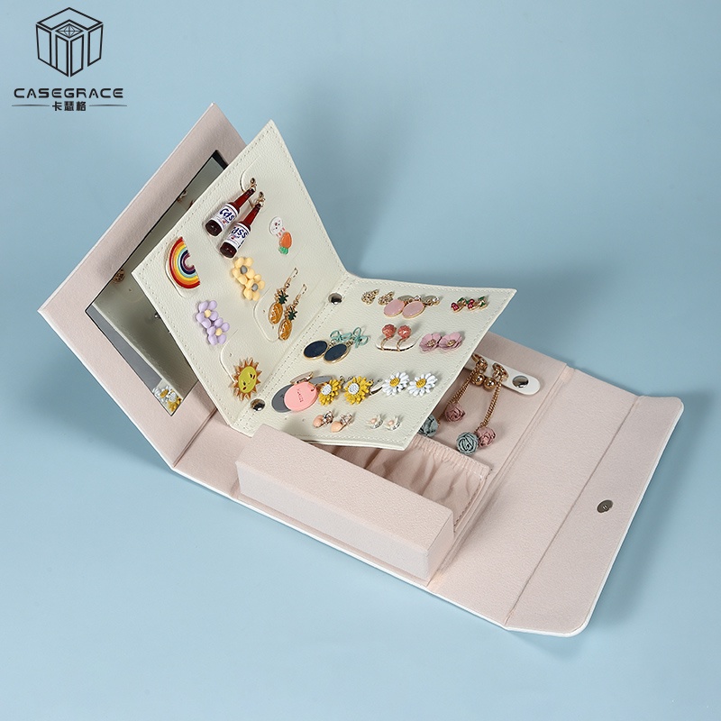 Casegrace Hộp Đựng Trang Sức Hình Quyển Sách Gập Lại Được Có Gương Trưng Bày Dành Cho Bạn Nữ