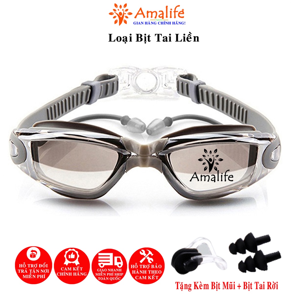 Ảnh Kính Bơi Tráng Bạc Chống Tia UV Kèm Bịt Tai Bịt Mũi Chống Nước Gắn Liền Thân Chính Hãng Amalife 3
