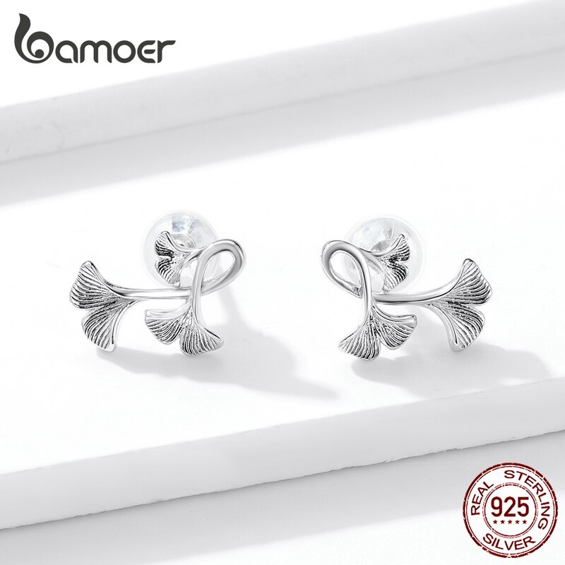 Bamoer Bông Tai bạc 925 Hình Chiếc Lá Sang Trọng Cho Nữ bse328