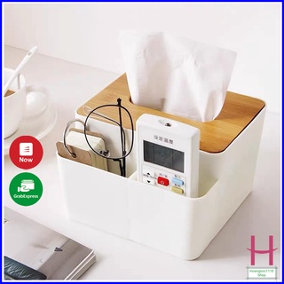 Hộp đựng khăn giấy nắp gỗ đa năng tiện lợi, đựng điều khiến, giấy bút, khe rút giấy lớn dễ dàng sử dụng { H }