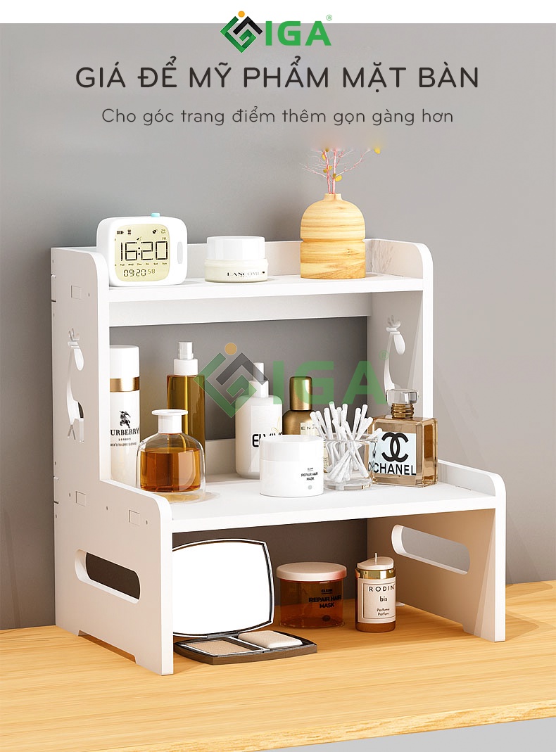 Mô tả Kệ đựng mĩ phẩm 2 tầng IGA họa tiết hiện đại - IG408 - 1