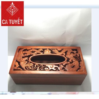 HỘP ĐỰNG GIẤY ĂN GỖ HƯƠNG SIZE ĐẠI 22CM ĐỤC CHẠM LONG PHỤNG-ẢNH THẬT