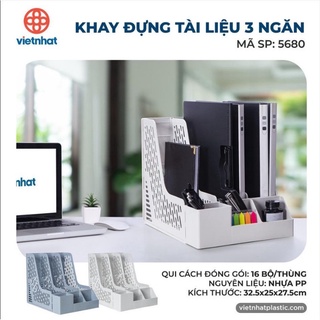 Khay đựng tài liệu 3 ngăn Việt Nhật 5680 kèm khay để bút,Khay đựng hồ sơ tài liệu văn phòng để bàn gọn gàng { H }