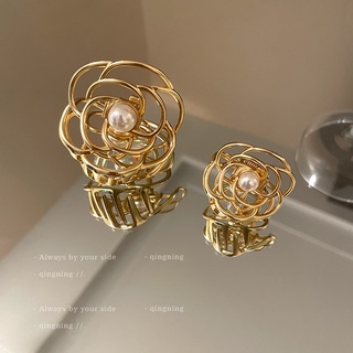 DREJEW Kẹp tóc hình hoa trà bằng kim loại đính ngọc trai kiểu Hàn Quốc thanh lịch cổ điển cho nữ