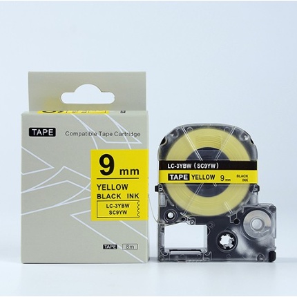 Băng Nhãn SC9YW / LC-3YBW - 9MM Dùng Cho Máy Tepra - Epson, Chữ Đen Nền ...