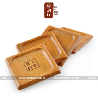 Bộ đế lót ly trà thủ công, được làm bằng tre tự nhiên, bao gồm 6 dĩa vuông, kích thước 6.8cm