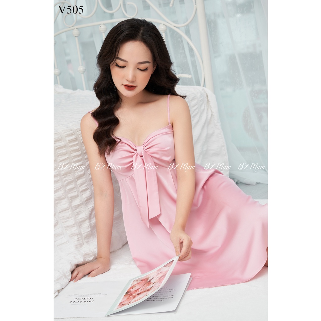 V505 Váy bầu lụa 2 dây nơ B2 Mum