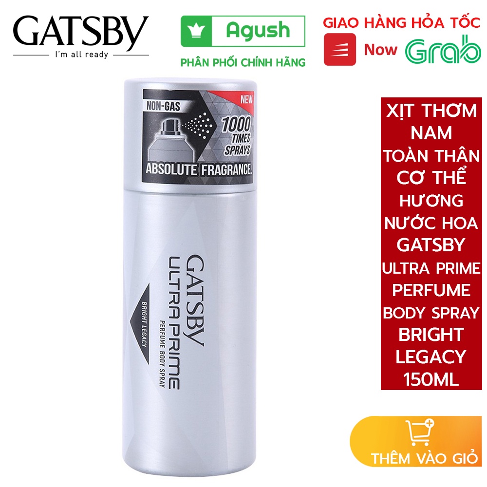 Xịt thơm body mist nam nữ unisex nước hoa mùi mát lưu hương lâu chính hãng Gatsby Body Spray Bright Legacy chai to 150ml