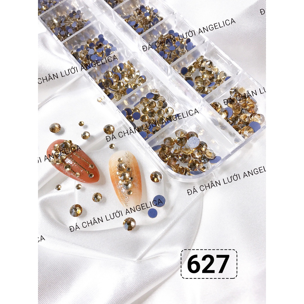 Khay đá chân lưới nail 12 khía màu vàng trà nhạt Golden Shadow đính trang trí móng ANGELICA 627
